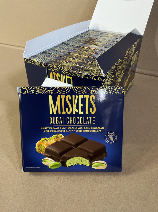 MISKETS DARK DUBAI CHOCOLATE (Kadayif and Pistachio with dark chocolate) 100g 12 pcs